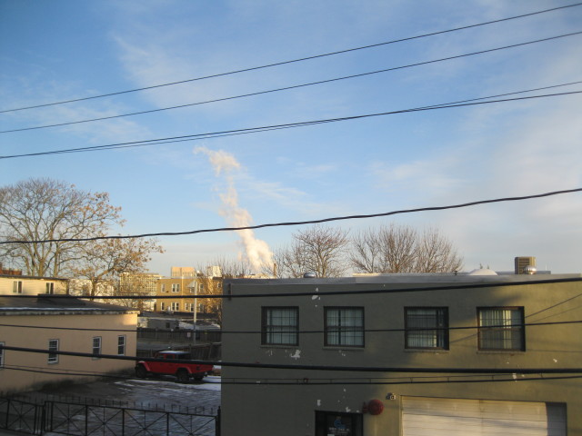 Steam and the winter sky